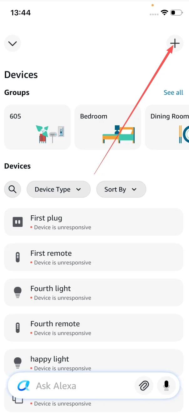 Open the Alexa app and tap +