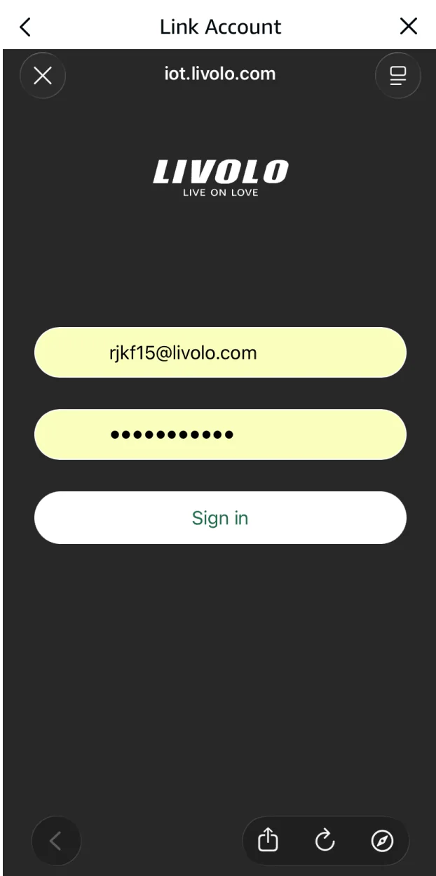 Sign in to your Livolo account
