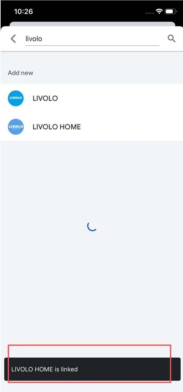 See "LIVOLO HOME is linked" toast