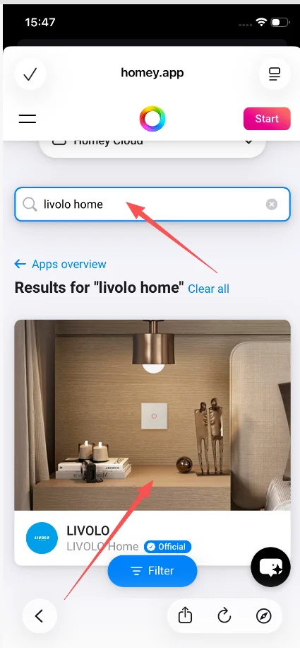Search "livolo home", pick LIVOLO (Official)